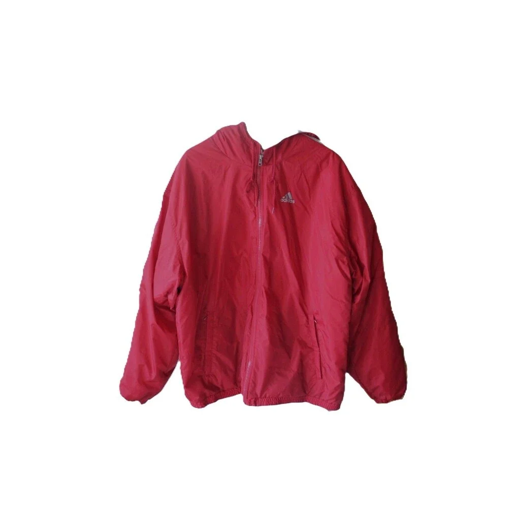 VTG Y2K Adidas Puffer Jacket Red Fleece Lined Hooded Men's Extra Large XL
